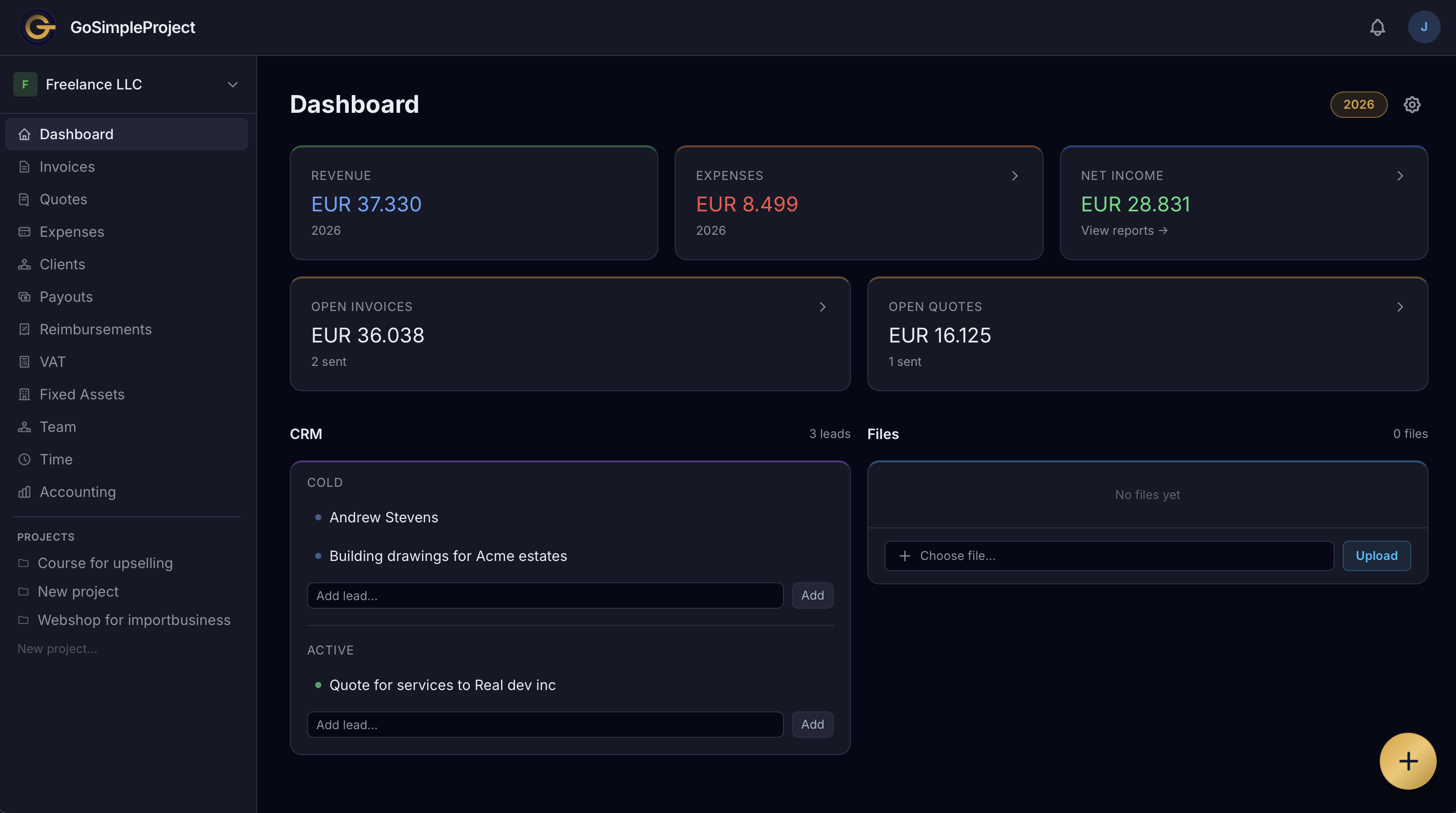 GoSimpleProject dashboard